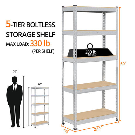 Topeakmart 2 PCS 5-Tier Utility Shelves, Metal Storage Shelves Garage Shelving Unit Adjustable Garage Storage Shelves Storage Racks Heavy Duty Shed Topeakmart