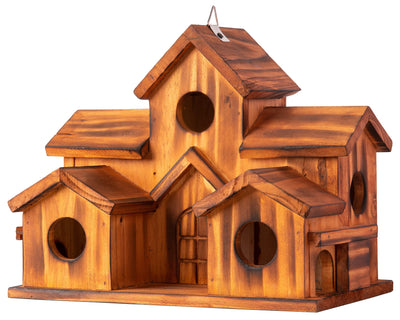 COLEBA Bird Houses for Outside,Outdoor 5 Hole Bird House Room for 5 Bird Families Bluebird Finch Cardinals Hanging Birdhouse for Garden (Brown - Set
