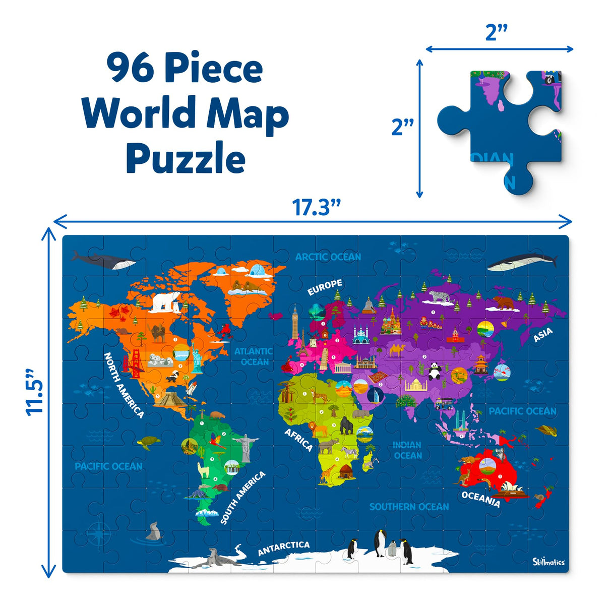 Skillmatics World Map Puzzle - 96 Piece Jigsaw Puzzle, Educational Toy, Geography for Kids, 400+ Facts, Gifts for Boys & Girls Ages 6 to 12 Skillmatics