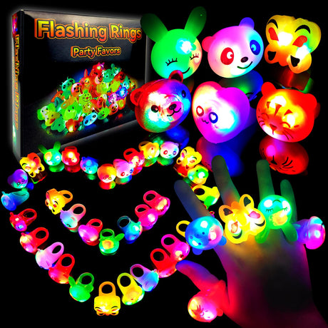 Wakestar - 24 Pack LED Light Up Bumpy Rings Party Favors For Kids Prizes Box Toys For Birthday Classroom Rewards Treasure Box Prizes Toys Glow Party Wakestar