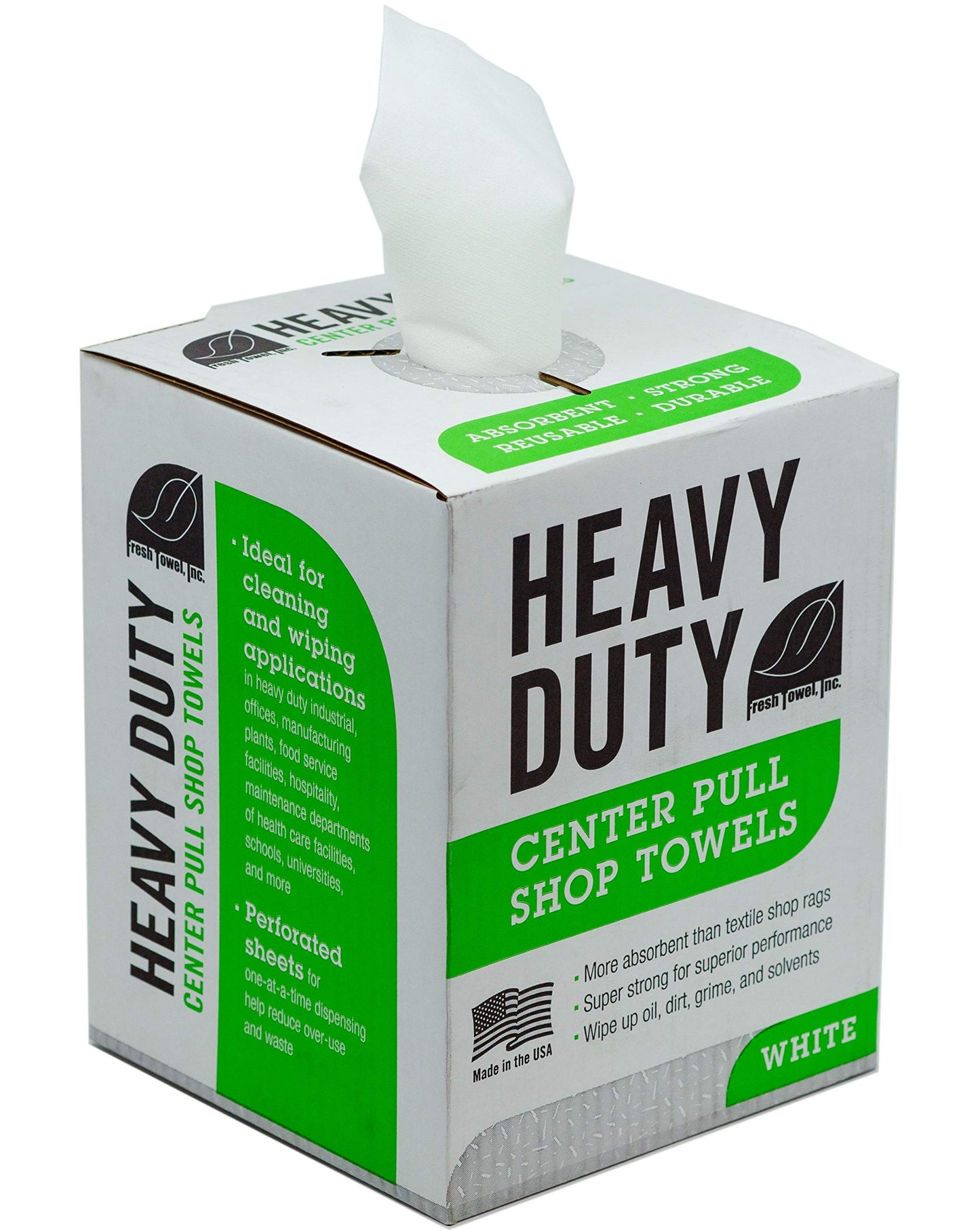 Fresh Towel Heavy Duty Center Pull Shop Towel Rags for Cleaning- (1 Box of 160 Sheets) Disposable Cleaning Towels - 9 x 12 inches - FT800 (White)