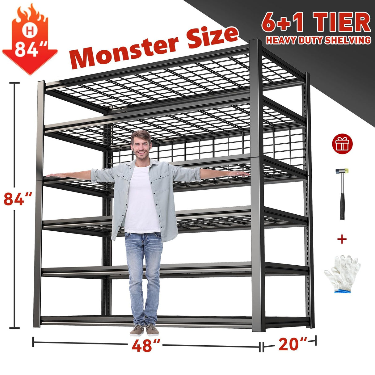 REIBII 84" H Garage Shelving, 6-Tier Garage Storage Shelves Heavy Duty Shelving Loads 3500LBS, 48" W Adjustable Garage Shelves Metal Shelving Storage REIBII