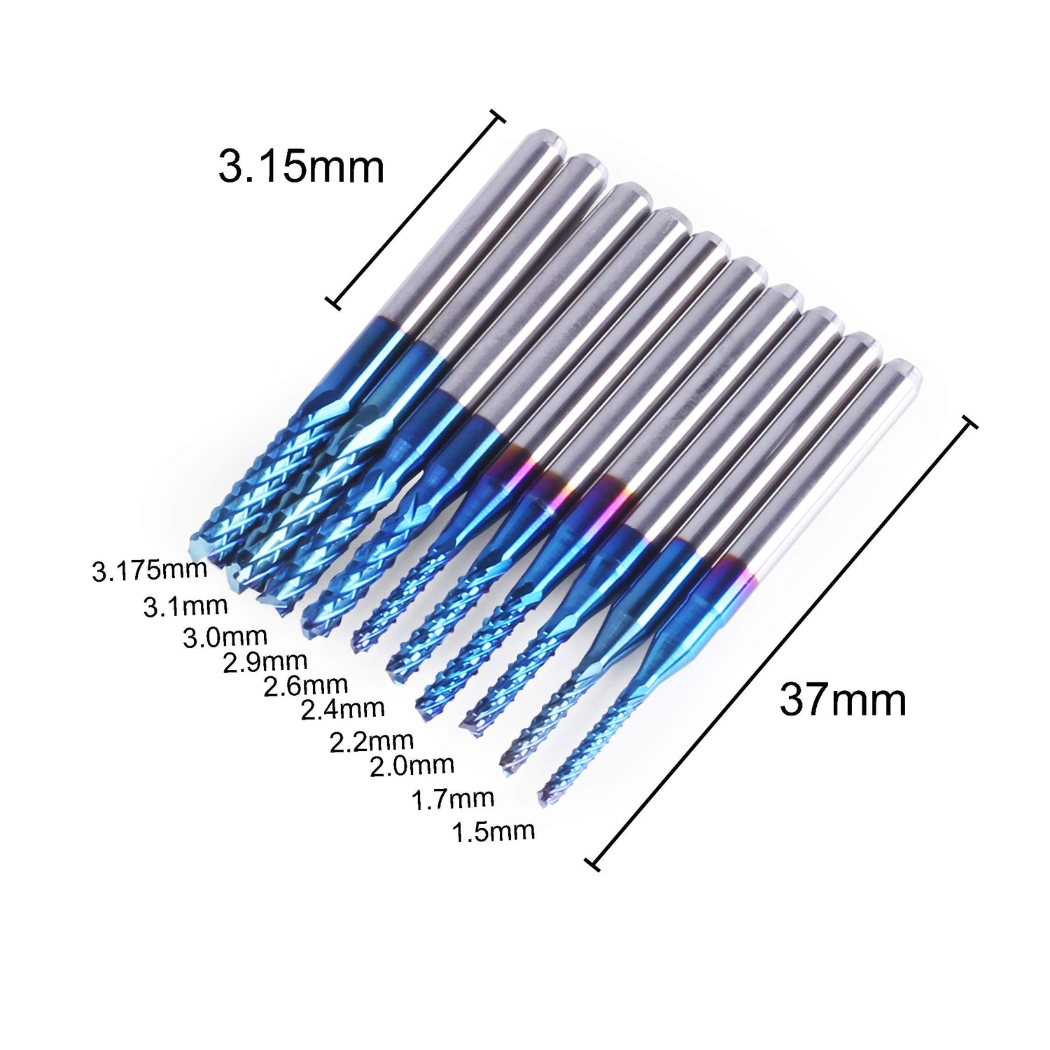 SainSmart Genmitsu 10Pcs Nano Blue Coat End Mill CNC Router Bits, 1.5-3.175mm, 1/8" Shank SainSmart