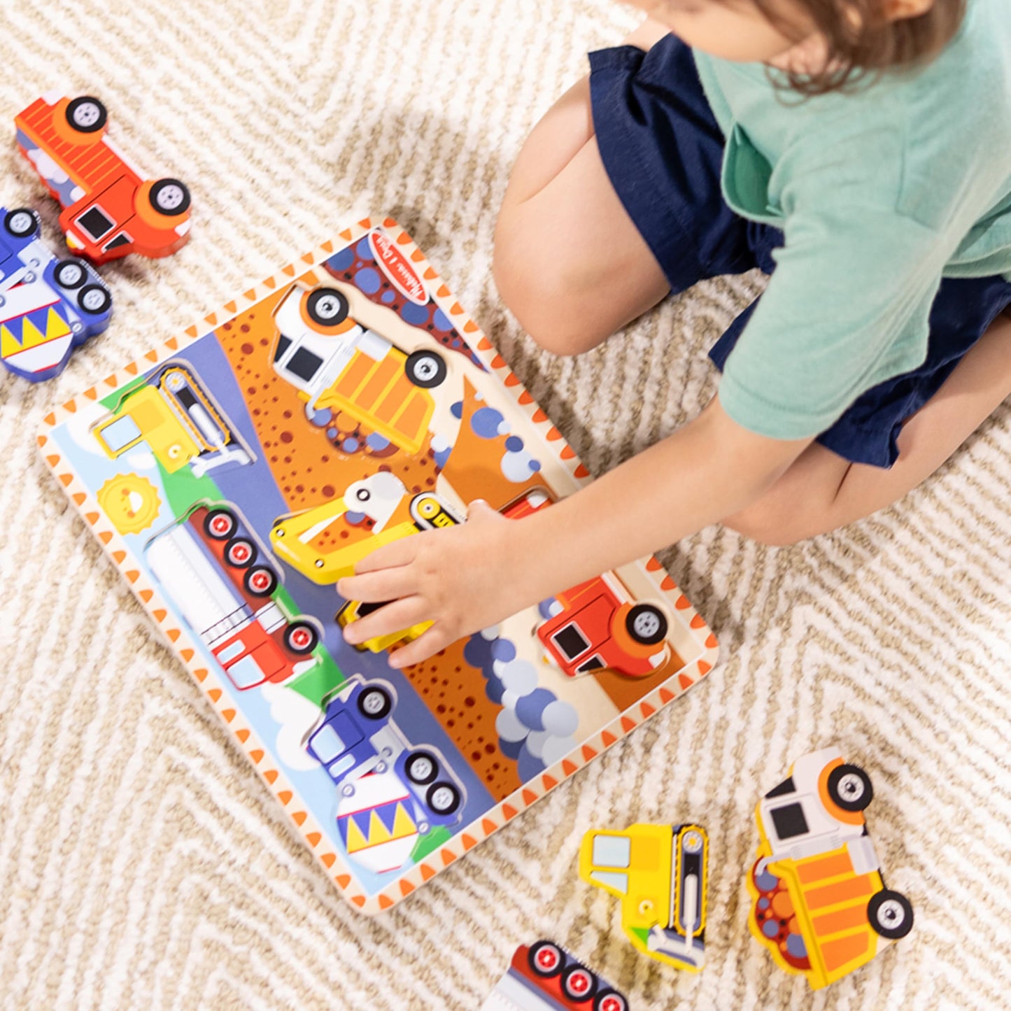 Melissa & Doug Construction Vehicles Wooden Chunky Puzzle (6 pcs), Multicolor, 11.95 x 8.95 x 1.0 - WoodArtSupply