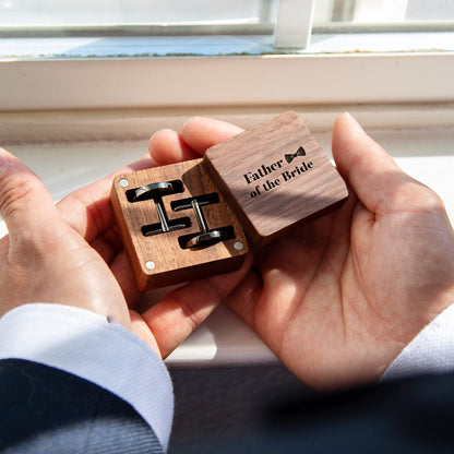 MUUJEE Cufflinks with Engraved Wood Gift Box (Father of the Bride) - WoodArtSupply