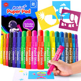 J MARK Solid Tempera Paint Sticks - Including Painting Book and Stencils, Set of Paint Sticks for Kids Washable- Tempera Sticks J MARK