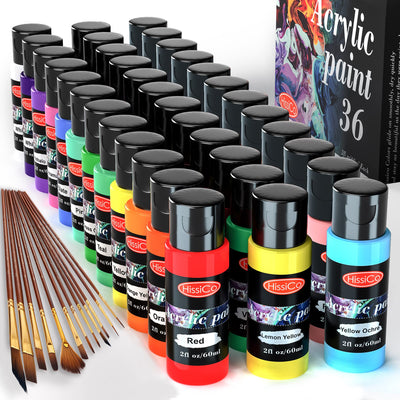 Acrylic Paint Set of 36 Colors 2fl oz 60ml Bottles,Non Toxic 36 Colors Acrylic Paint No Fading Rich Pigment for Kids Adults Artists Canvas Crafts