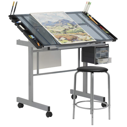 SD Studio Designs Studio Designs 2 Piece Vision Modern Metal Hobby, Craft, Drawing, Drafting Table, Mobile Desk with 40.75" W x 25.75" D Angle