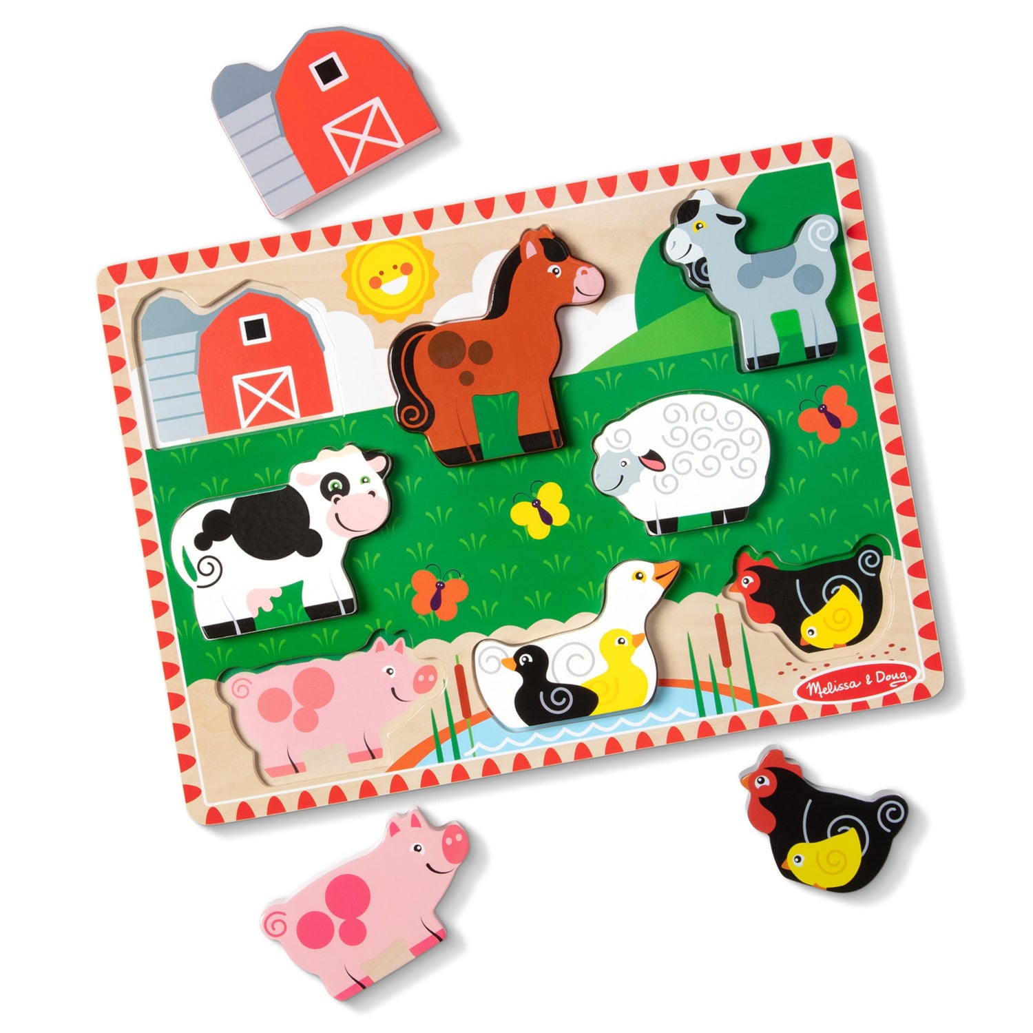 Melissa & Doug Farm Wooden Chunky Puzzle (8 pcs) - Farm Animal Toys For Kids, Wooden Puzzles For Toddlers Ages 2+ - FSC-Certified Materials Melissa & Doug