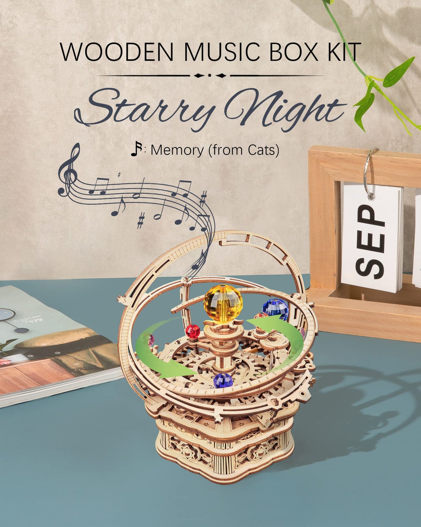 ROKR 3D Puzzles for Adults-Starry Night Music Box Kit-Wooden Puzzles Science Gifts for Adults-Gifts for Teenage Boys Girls