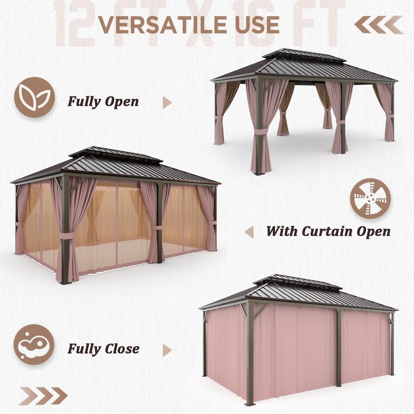 EAGLE PEAK 12x20 Hardtop Aluminum Gazebo, Outdoor Aluminum Frame Pavilion with Netting and Curtains, Galvanized Steel Double Roof, for Patio, Deck, - WoodArtSupply