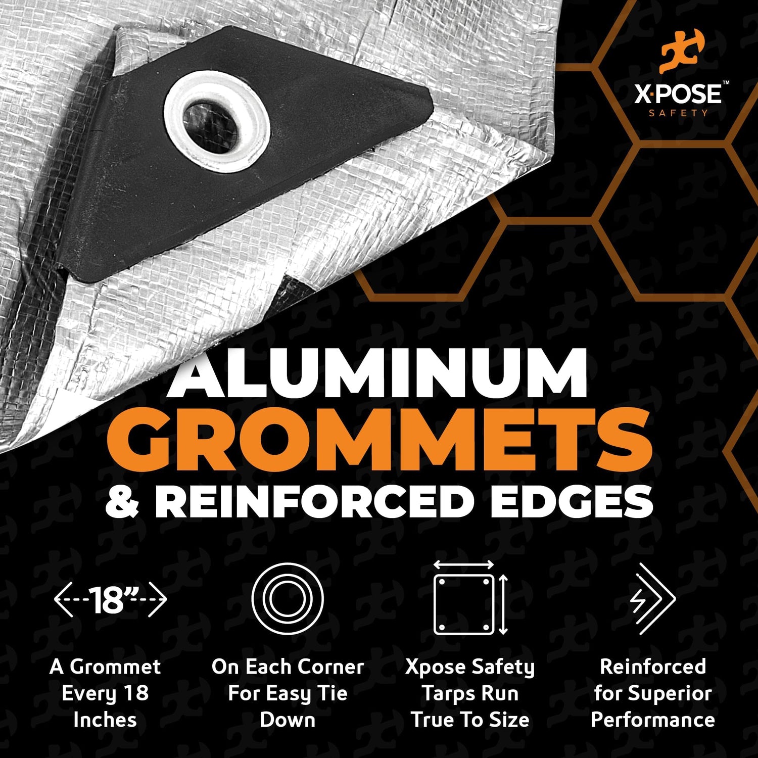 Heavy Duty Poly Tarp - 12' x 20' - 10 Mil Thick Waterproof, UV Blocking Protective Cover - Reversible Silver and Black - Laminated Coating - Grommets Xpose Safety