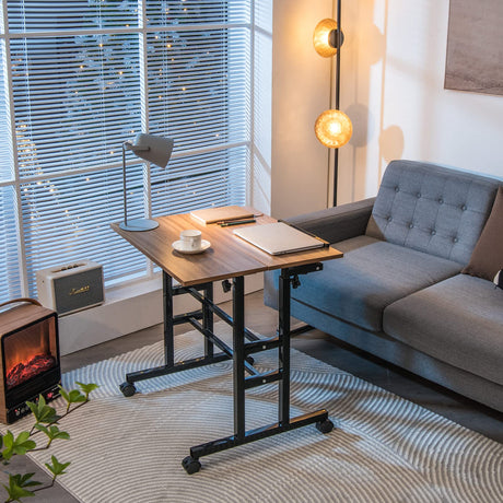 Tangkula Mobile Standing Desk Stand Up Desk, Height Adjustable Home Office Desk with Standing & Seating 2 Modes, Tilting Tabletop & Flexible Wheels, Tangkula