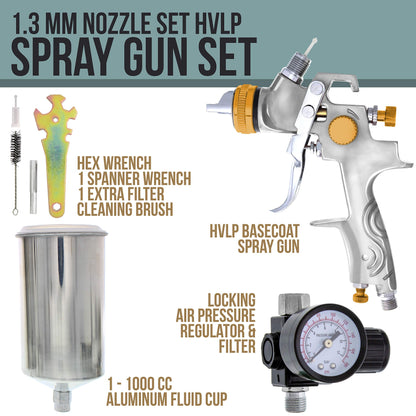 TCP Global® Brand Professional 1.3mm HVLP Spray Gun-gravity Feed-auto Paint Basecoat Clearcoat with Air Regulator (G6600-13) - WoodArtSupply