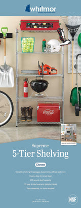 Whitmor Supreme 5 Tier Shelving with Adjustable Shelves and Leveling Feet - 350 lb. Capacity per Shelf - Chrome Whitmor