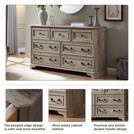 T4TREAM Farmhouse 7 Drawers Dresser Chests for Bedroom, Wood Rustic Tall Chest of Drawers, Dressers Organizer for Bedroom, Living Room, Hallway, T4TREAM