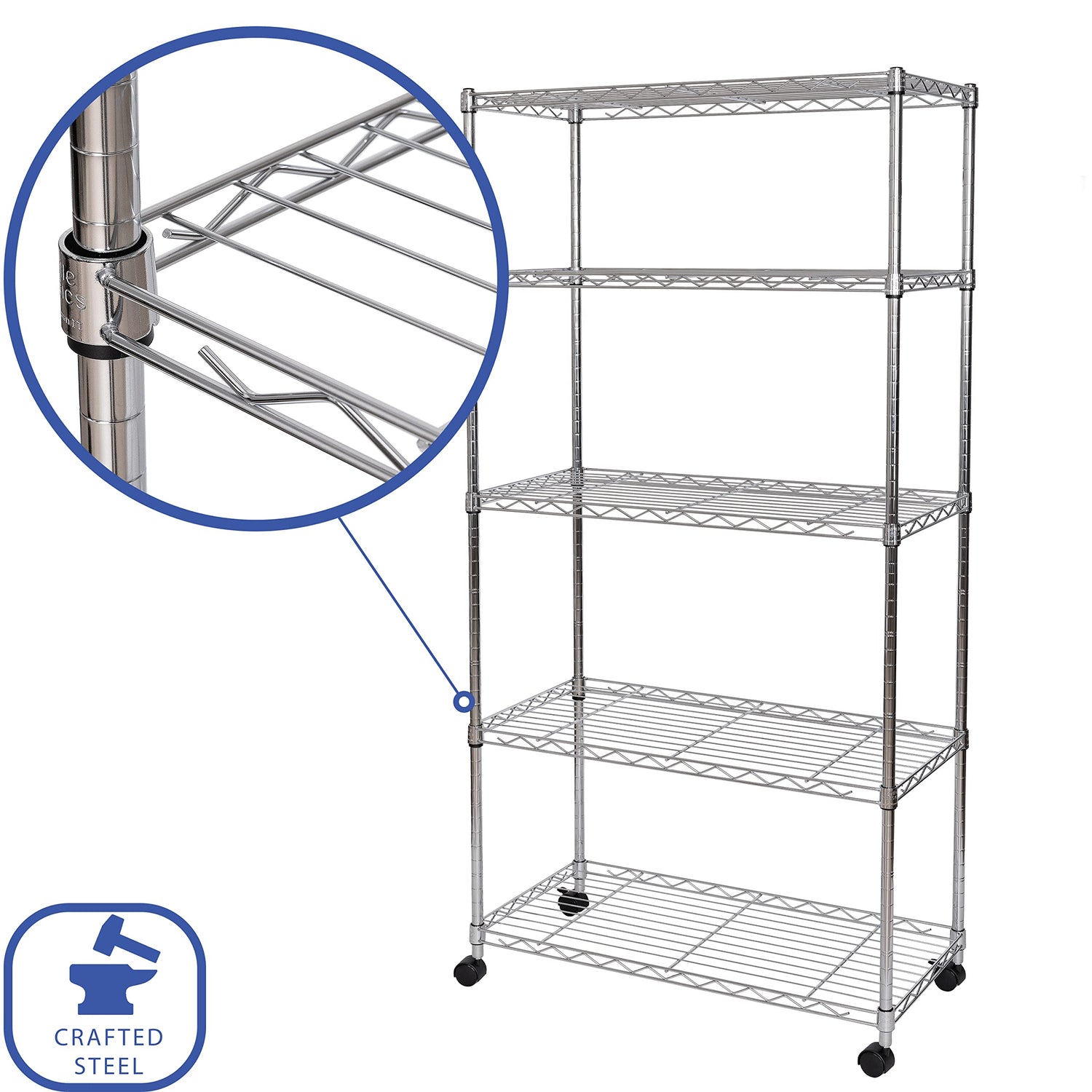 Seville Classics 5-Tier Wire Shelving with Wheels, 5-Tier, 30"" W x 14"" D (NEW MODEL), Chrome Plating, Plated Steel Seville Classics