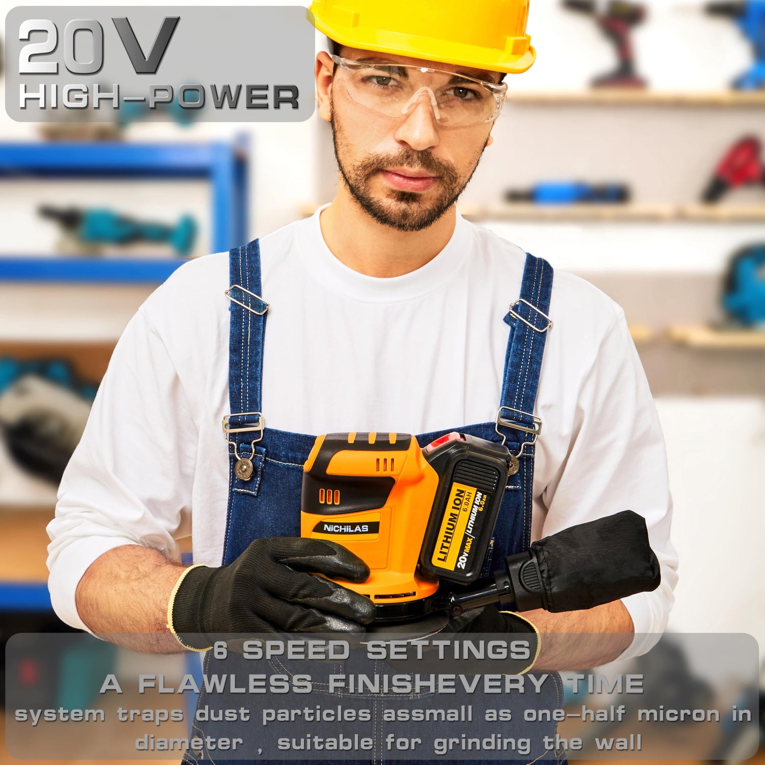 Random Orbital Sander Cordless Brushless Motor 6 Speeds Max 13500RPM, 5” Electric Sander with Dust Collector for Dewalt Battery, (Battery Not Nichilas