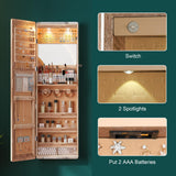 HNEBC LED Mirror Jewelry Cabinet,47.2" Wall Mounted Jewelry Organizer with Full-Length Mirror,Over The Door Hanging Jewelry Armoire Storage HNEBC