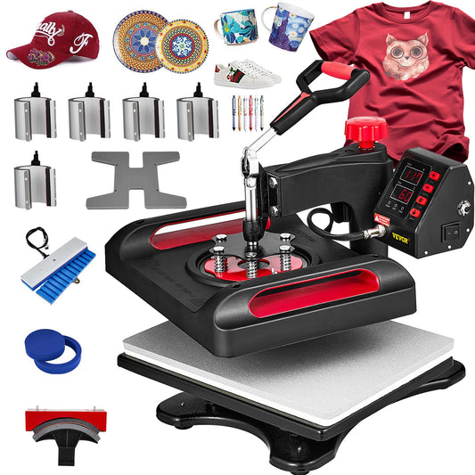 VEVOR 11 in 1 Heat Press Machine Tshirt Press Machine 360° Swing Away Digital Shirt Printing Multifunction Heat Transfer Clamshell Sublimation for - WoodArtSupply