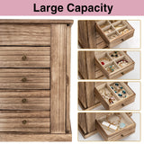 Emfogo Jewelry Box for Women, 5 Layer Large Wood Boxes & Organizers for Necklaces Earrings Rings Bracelets, Rustic Organizer with Drawers and Emfogo