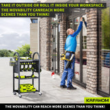 KAFAHOM Power Tool Organizer - 4 Tier Rolling Tool Cart with 8-12 Drill Holder,Tool Storage Cart on Wheels - Heavy Duty Metal Utility Tool Shelf for KAFAHOM