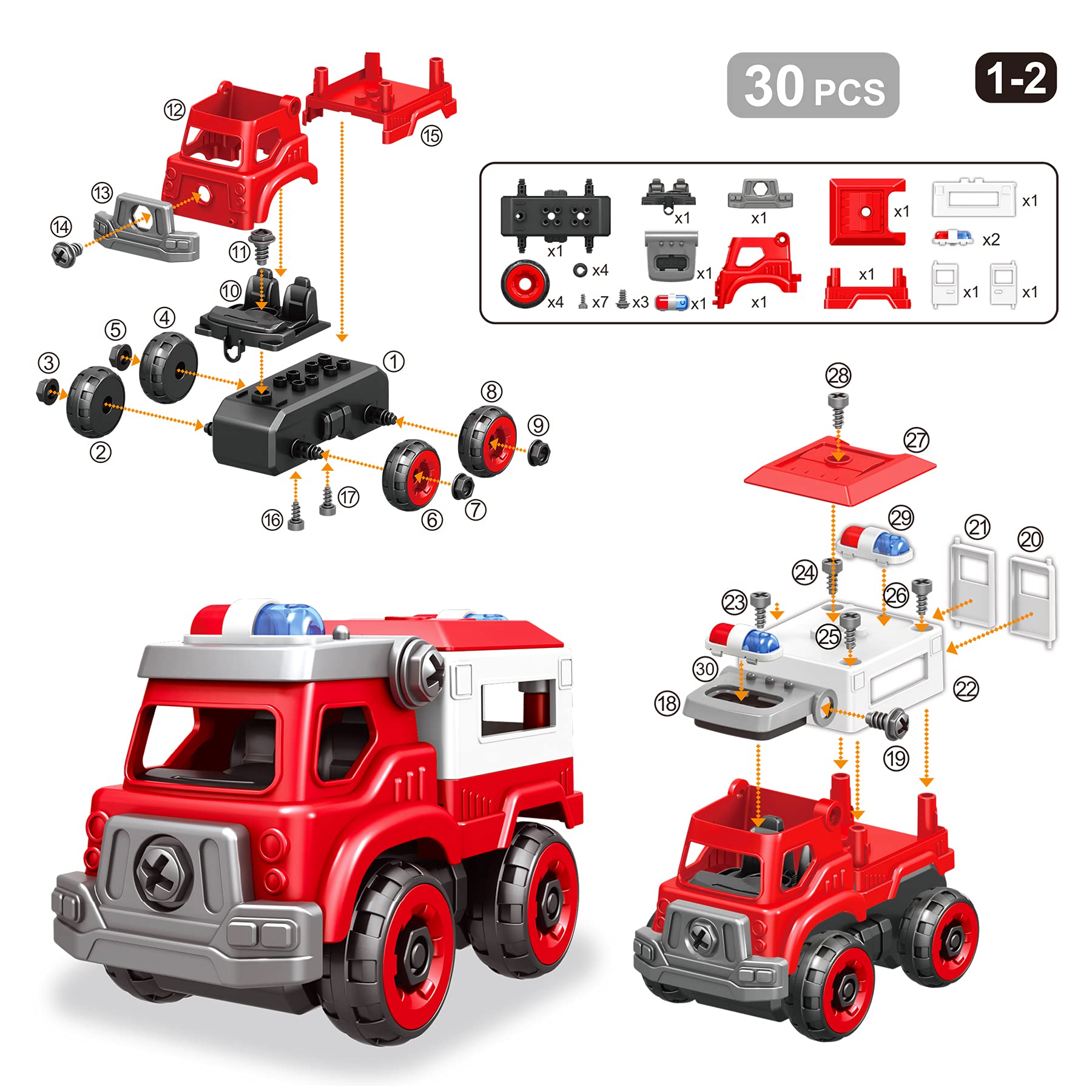 4-in-1 Take Apart Toys Truck with Electric Drill, DIY Assembly Fire Truck  Toy Vehicles, Kids STEM Building Educational Cars Toys, Birthday Gifts for 