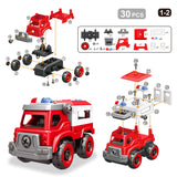 4-in-1 Take Apart Toys Truck with Electric Drill, DIY Assembly Fire Truck Toy Vehicles, Kids STEM Building Educational Cars Toys, Birthday Gifts for Toyk