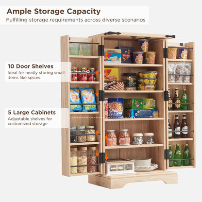 ACCOHOHO 47" Kitchen Pantry with Rattan Doors, Storage Cabinet with Organizer and Adjustable Shelves, Wood Cupboard for Kitchen, Dining Room, - WoodArtSupply