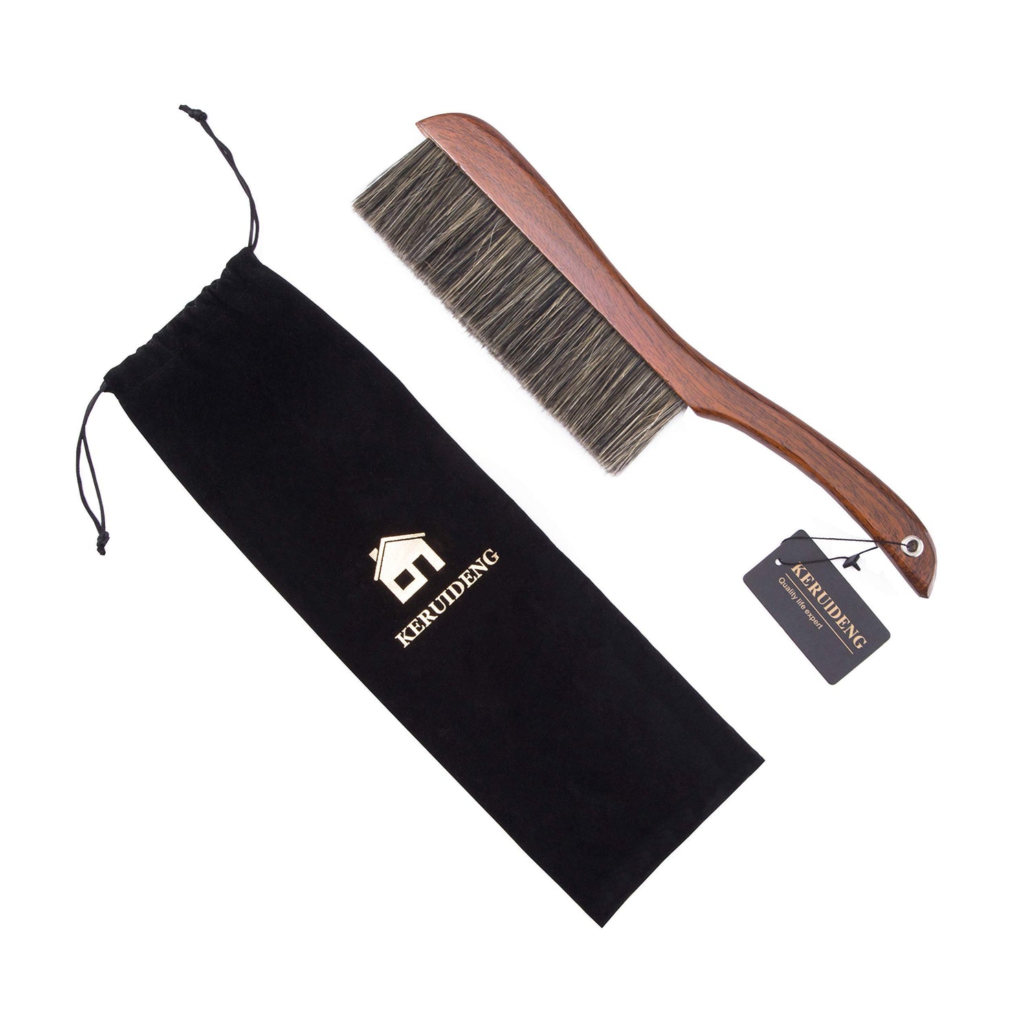 KERUIDENG Hand Broom Counter Duster Dusting Brush for Home Cleaning, Soft Dust Brush with Long Wooden Handle for Bed Sofa Furniture Couch Bench Car, KERUIDENG