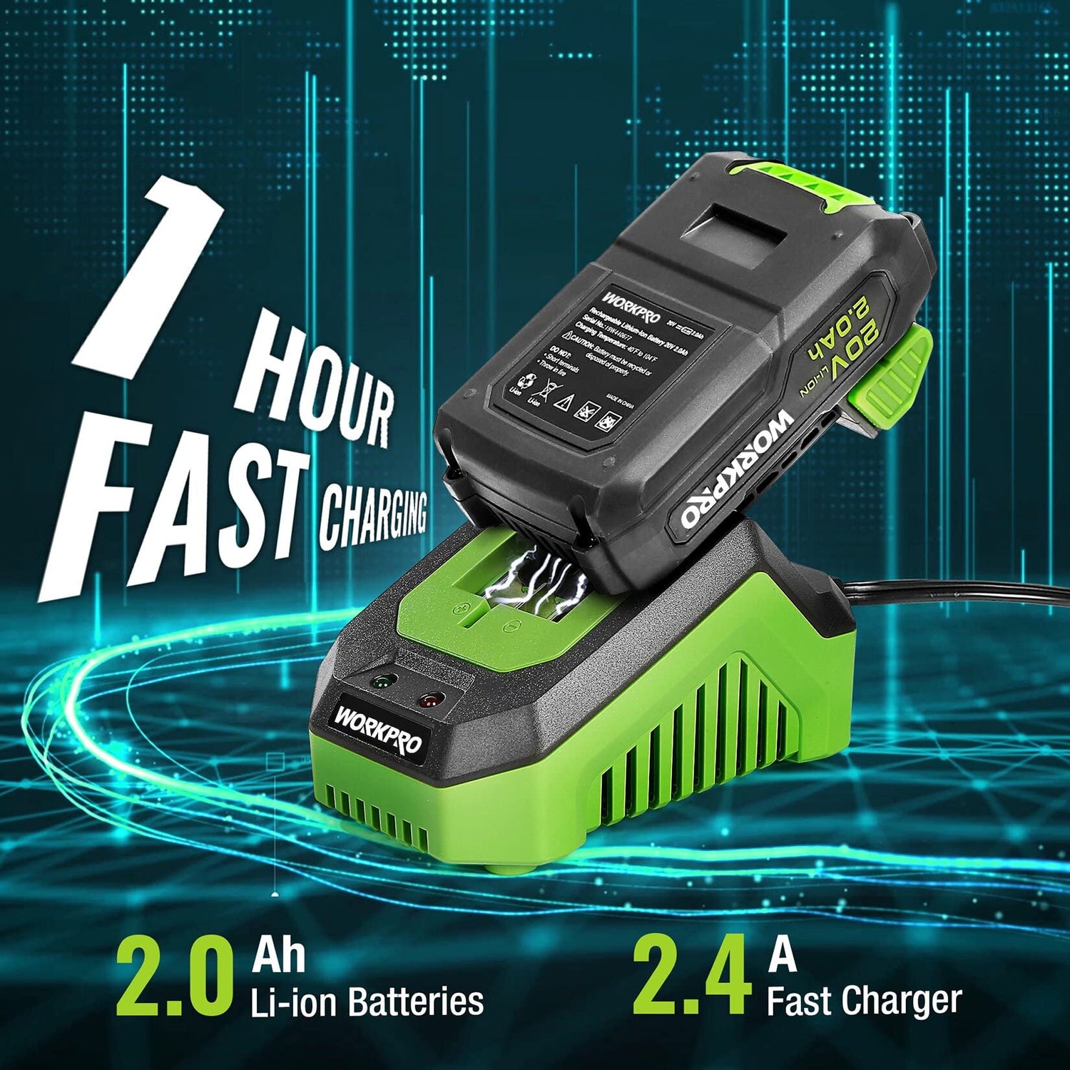 WORKPRO 20V Cordless Impact Wrench, 1/2-inch, 320 Ft Pounds Max Torque, 2.0Ah Li-ion Battery with Fast Charger, Belt Clip for Easy Carrying WORKPRO