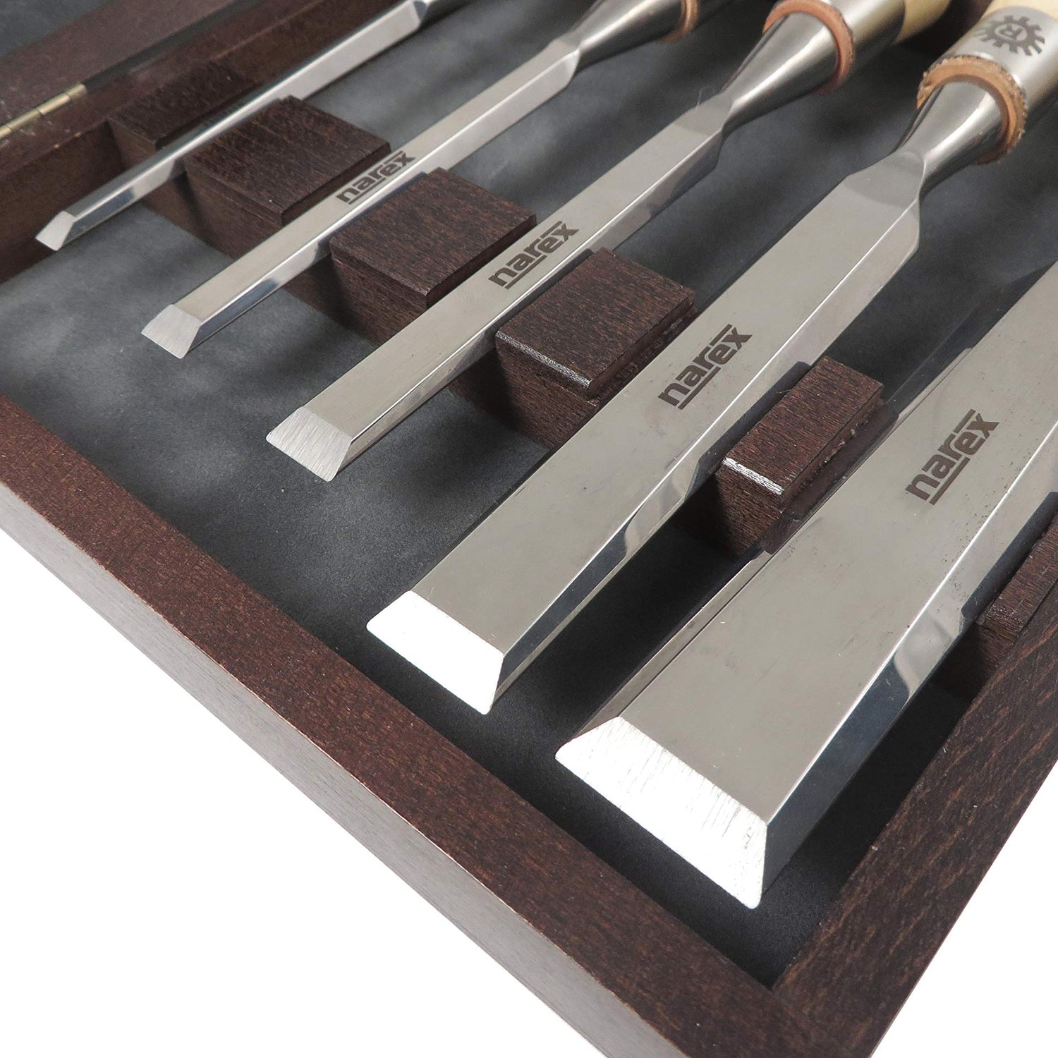 Narex 853600 5 Piece Boxed Set of Richter Extra Bevel Edge Chisel (1/4, 3/8, 1/2, 3/4 and 1 inch) Cryogenic Treated Cr-V Steel Hardened to HRc 62 Narex