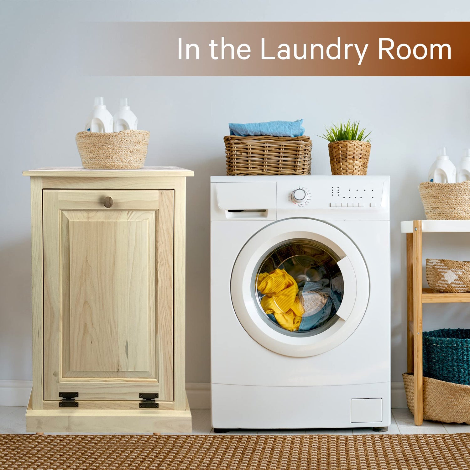 Peaceful Classics Tilt Out Trash Cabinet Without Drawer - Wooden Pull Out Cabinet, Decorative Trash Bin Cabinet for Kitchen, Bedroom, & Home Patio, Peaceful Classics