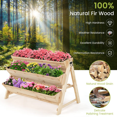 S AFSTAR 3-Tier Vertical Garden Bed, Wooden Elevated Planter Bed with Legs, Storage Shelf, 2 Hooks, Raised Bed Kit for Flower Vegetable Herb, Outdoor S AFSTAR
