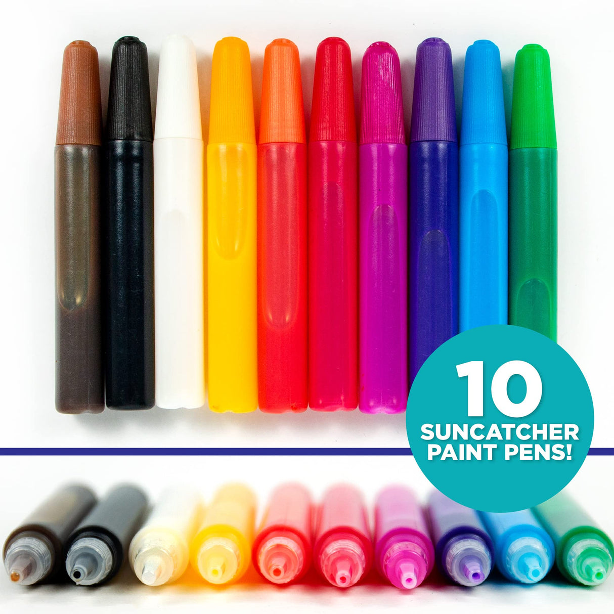 Horizon Group USA 10-Pack of Suncatcher Paint Pens, 10ML Each, 10 Colors, for Kids, Supplies for Painting Suncatchers, Window Art Paint Refill, Arts Made By Me