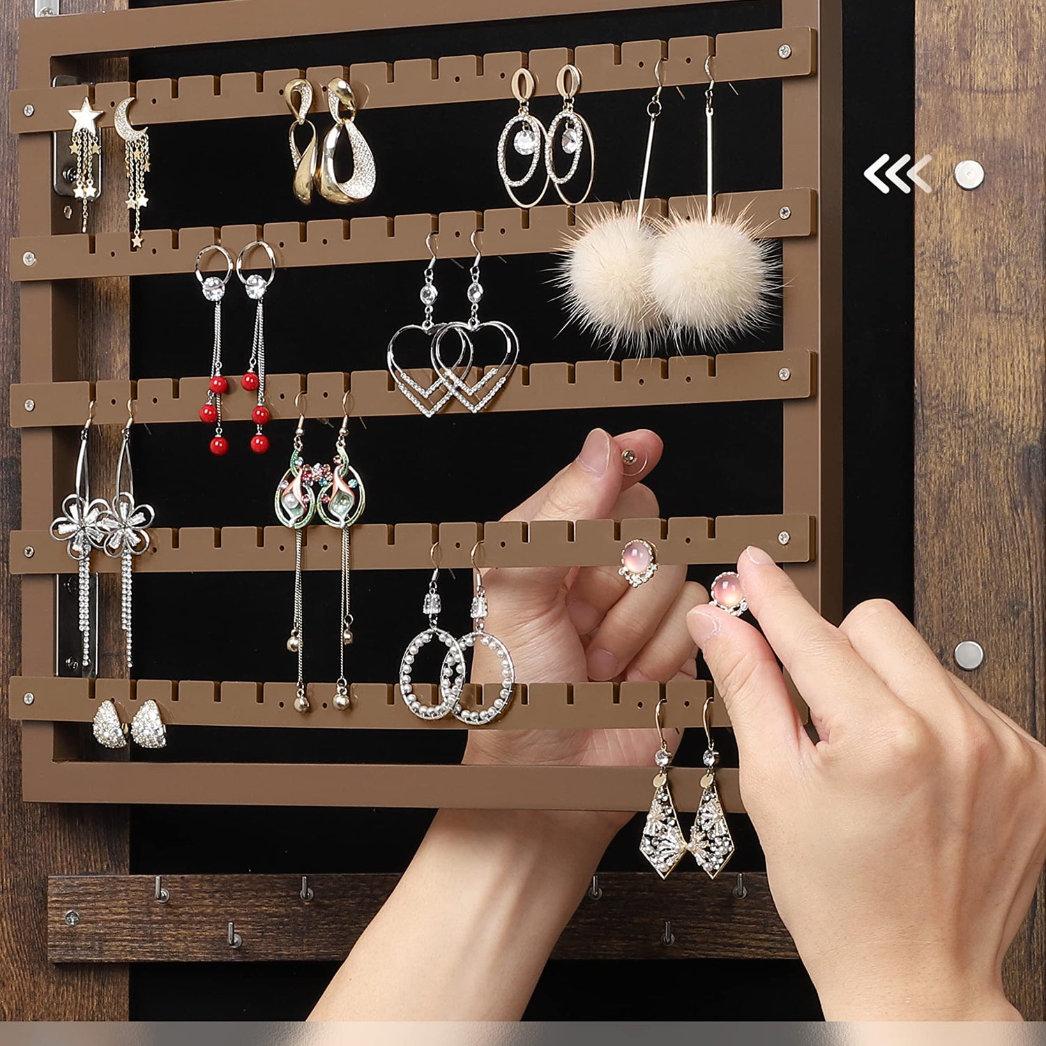 Nicetree 6 LEDs Mirror Jewelry Cabinet with 3 Improvements, 4.2" D Door/Wall Mounted Jewelry Armoire with Full Length Mirror, Larger Capacity, Nicetree