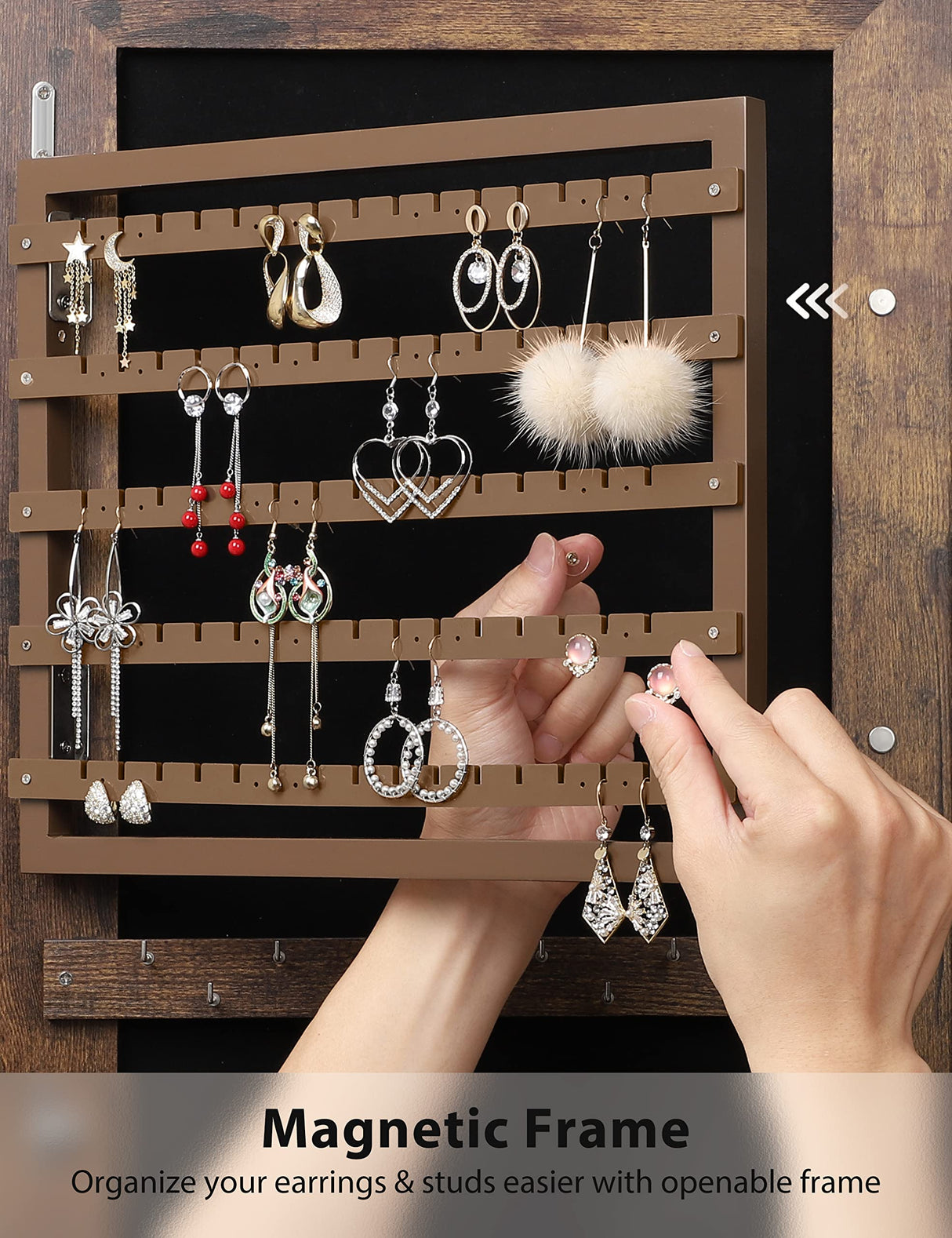 Nicetree 6 LEDs Mirror Jewelry Cabinet with 3 Improvements, 4.2" D Door/Wall Mounted Jewelry Armoire with Full Length Mirror, Larger Capacity, Nicetree