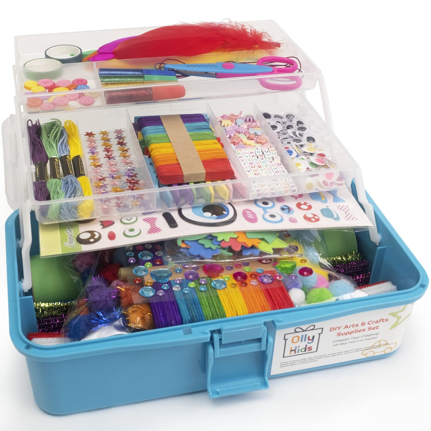 Olly Kids Craft Kits Library in a Plastic Craft Box Organizer- Craft and Art Supplies for Kids Ages 4 5 6 7 8 9 10 11 &12 Year Old Boys & Girls Olly Kids