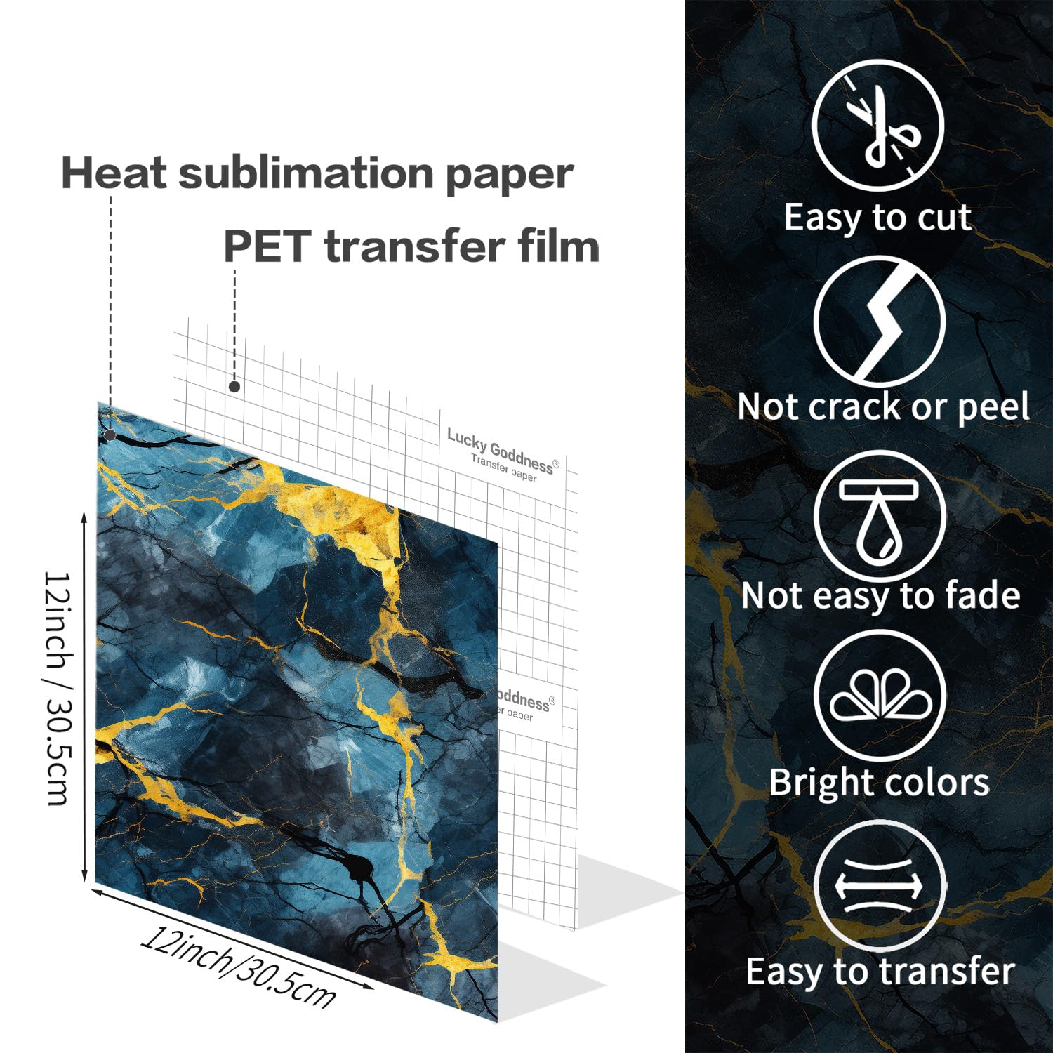 Infusible Transfer Ink Sheets for Heat Press Machine,12x12 Inch Blue Marble Sublimation Transfer Paper for Heat Press Machine, 6 Sheets - WoodArtSupply