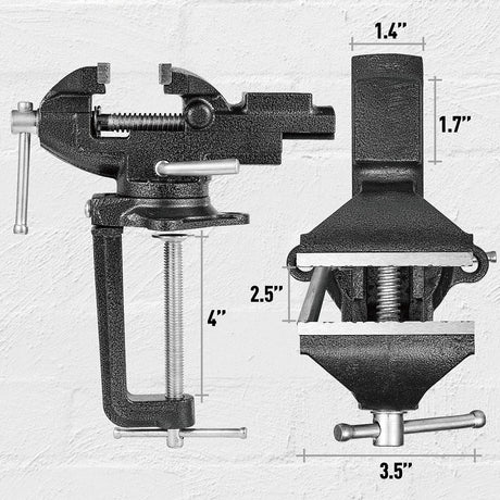 Dual-Purpose Combined Universal Vise 360° Swivel Base Work, Bench Vise or Table Vise Clamp-On with Quick Adjustment, 3.3" Movable Home Vice for STEINBRÜCKE