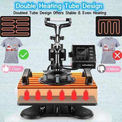 Whubefy Heat Press Machine for T Shirts 12x10", 650W Sublimation Shirt Press Machine, 360° Swing Away Printing Machine with Digital Temp Control, - WoodArtSupply