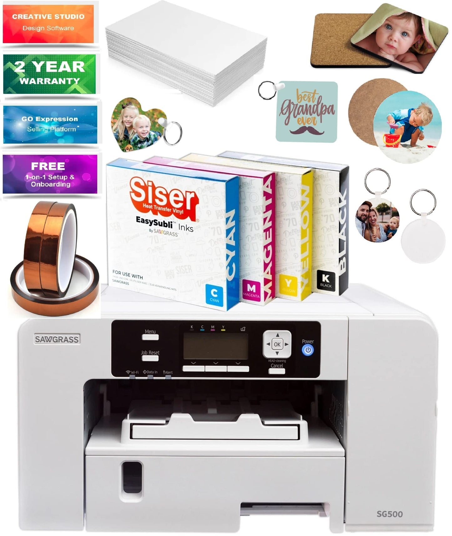 Sawgrass Virtuoso SG500 Sublimation Printer - Bundle with EASYSUBLI Inks, 330 Sheets Sublimax Paper, 3 Tapes, Dust Cover, 7-Piece Craft Tool Set & - WoodArtSupply