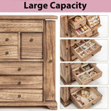 Yoimori Jewelry Box for Women, Rustic Wooden Jewelry Boxes & Organizers with Mirror & Drawers,6 Layer Jewelry Organizer Box for Rings Earrings Yoimori