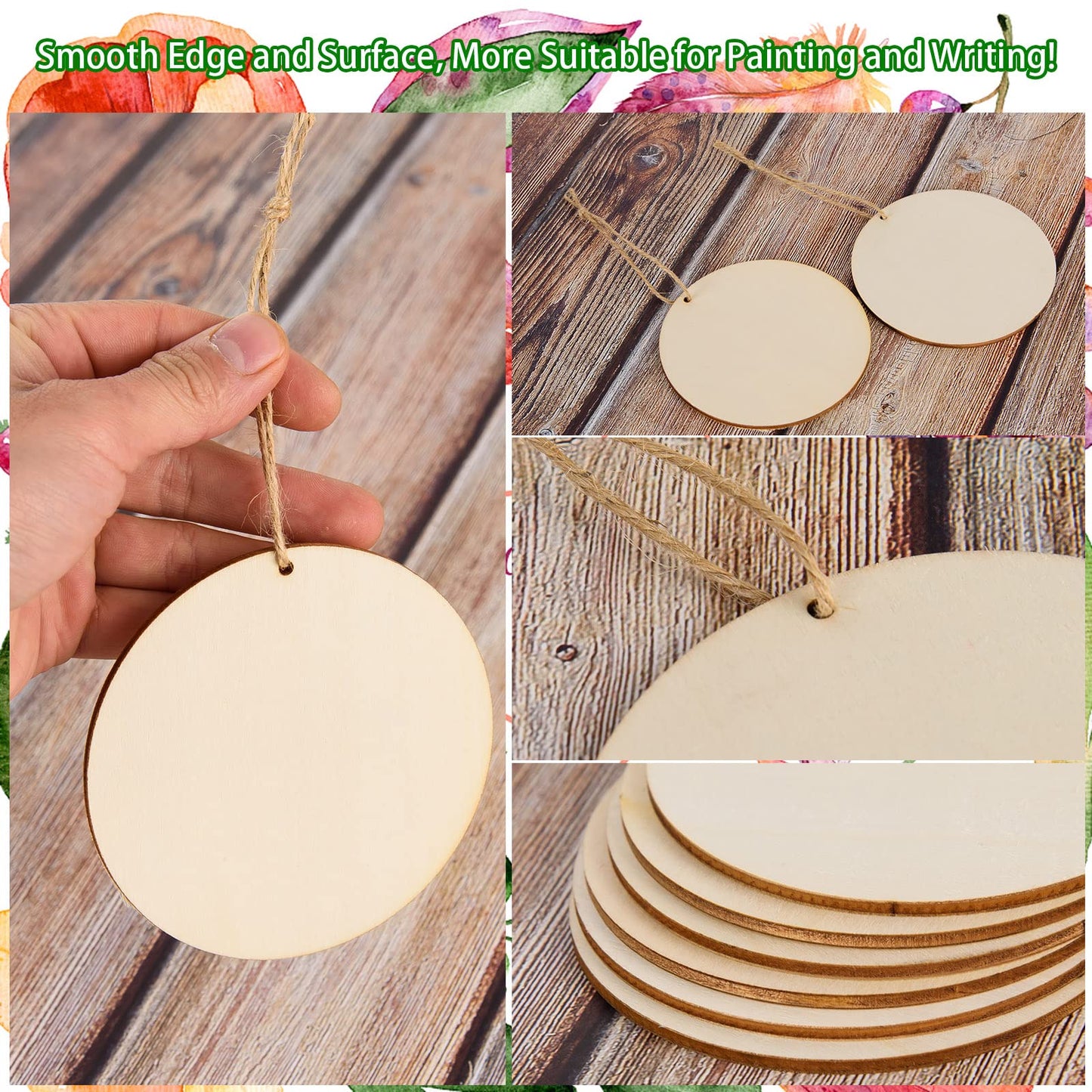 120 Pcs 3 Inch Unfinished Rounds Wood Circles with Holes Wooden Tags Round Wood Discs Cutouts for Crafts Natural Blank Wood Circle Ornaments Hanging