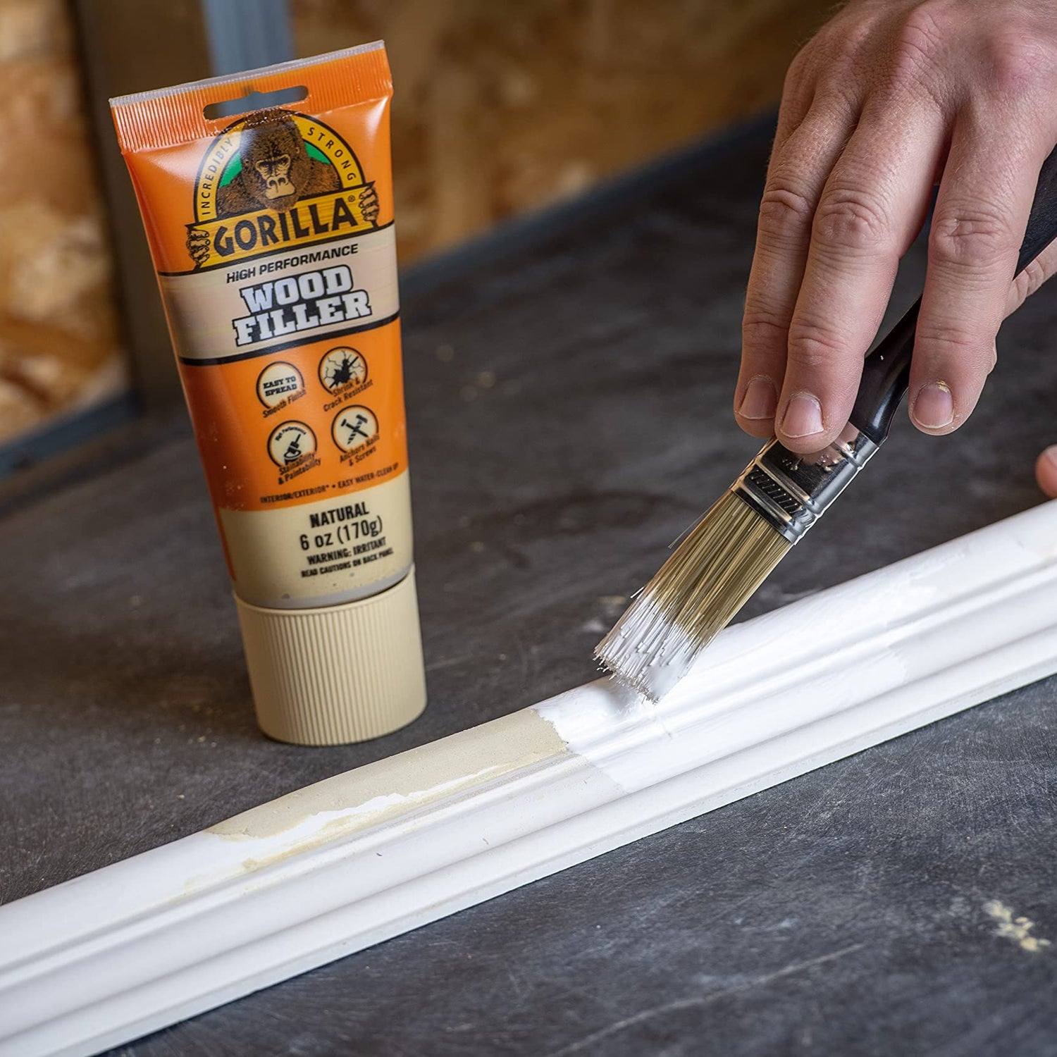 Gorilla All Purpose Wood Filler, 6oz Tube, Natural (Pack of 1) Gorilla