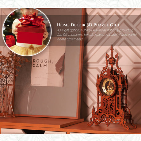 3D Wood Puzzle Clock Tower with LED Light - FUNPOLA DIY Home Décor Model FUNPOLA