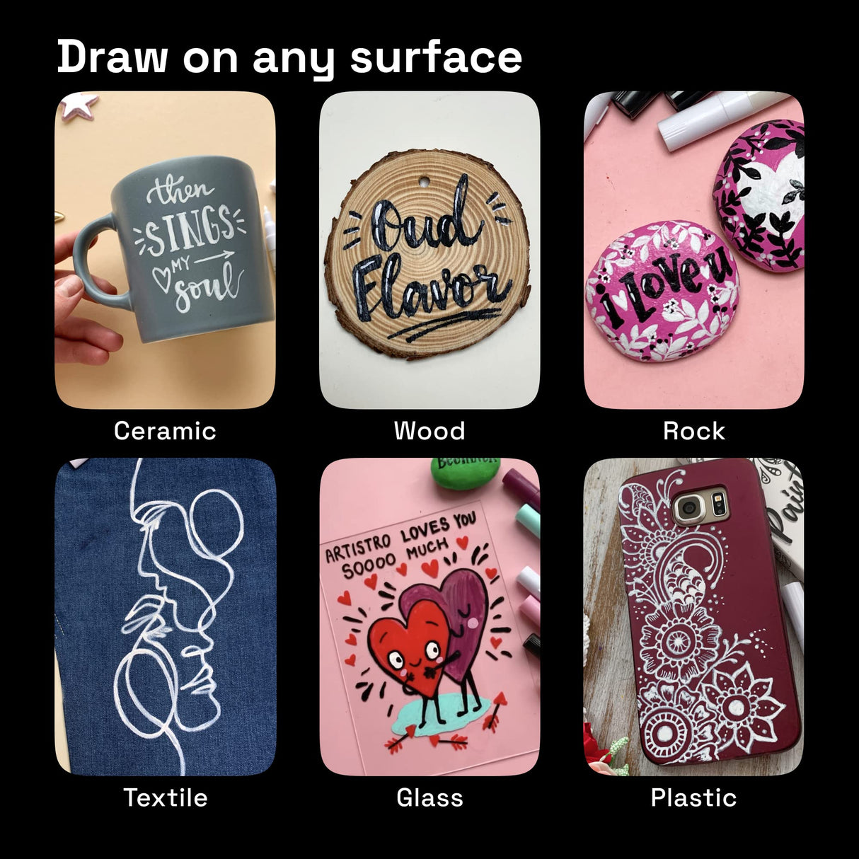 ARTISTRO White Paint Pen for Rock Painting, Stone, Ceramic, Glass, Wood, Tire, Fabric, Metal, Canvas. Set of 5 Acrylic Paint White Marker Water-based ARTISTRO