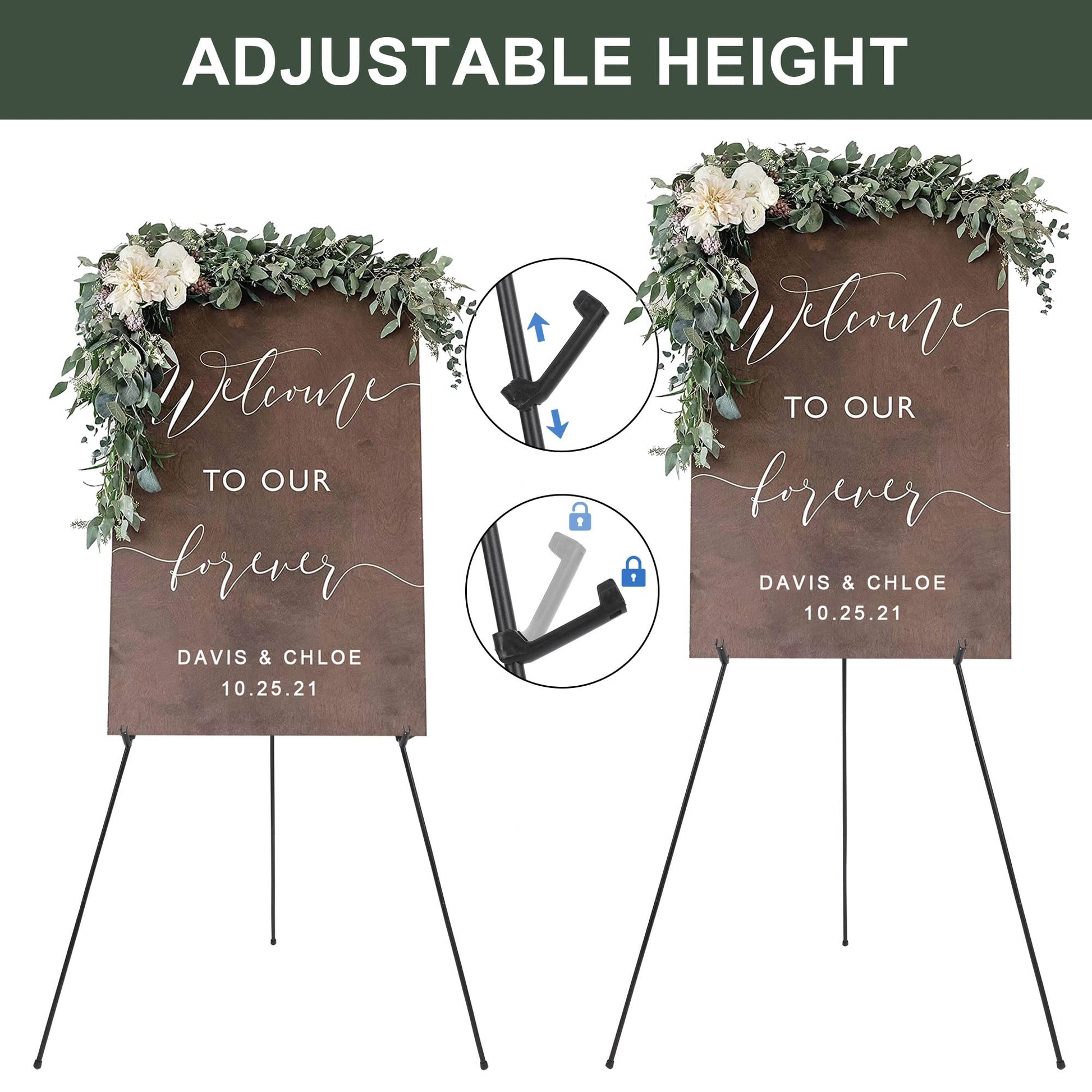 DANMO Easel Stand for Wedding Sign Poster 63'' Instant Display Easel for Floor Adjustable Metal Art Easel Black - WoodArtSupply