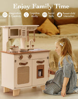 ROBOTIME Play Kitchen with Pretend Ice Cube Dispenser for Kids, Wooden Kids Kitchen Playset, Toy Kitchen Set for Toddler Age 3 4 5 6 (Mocha) ROBOTIME