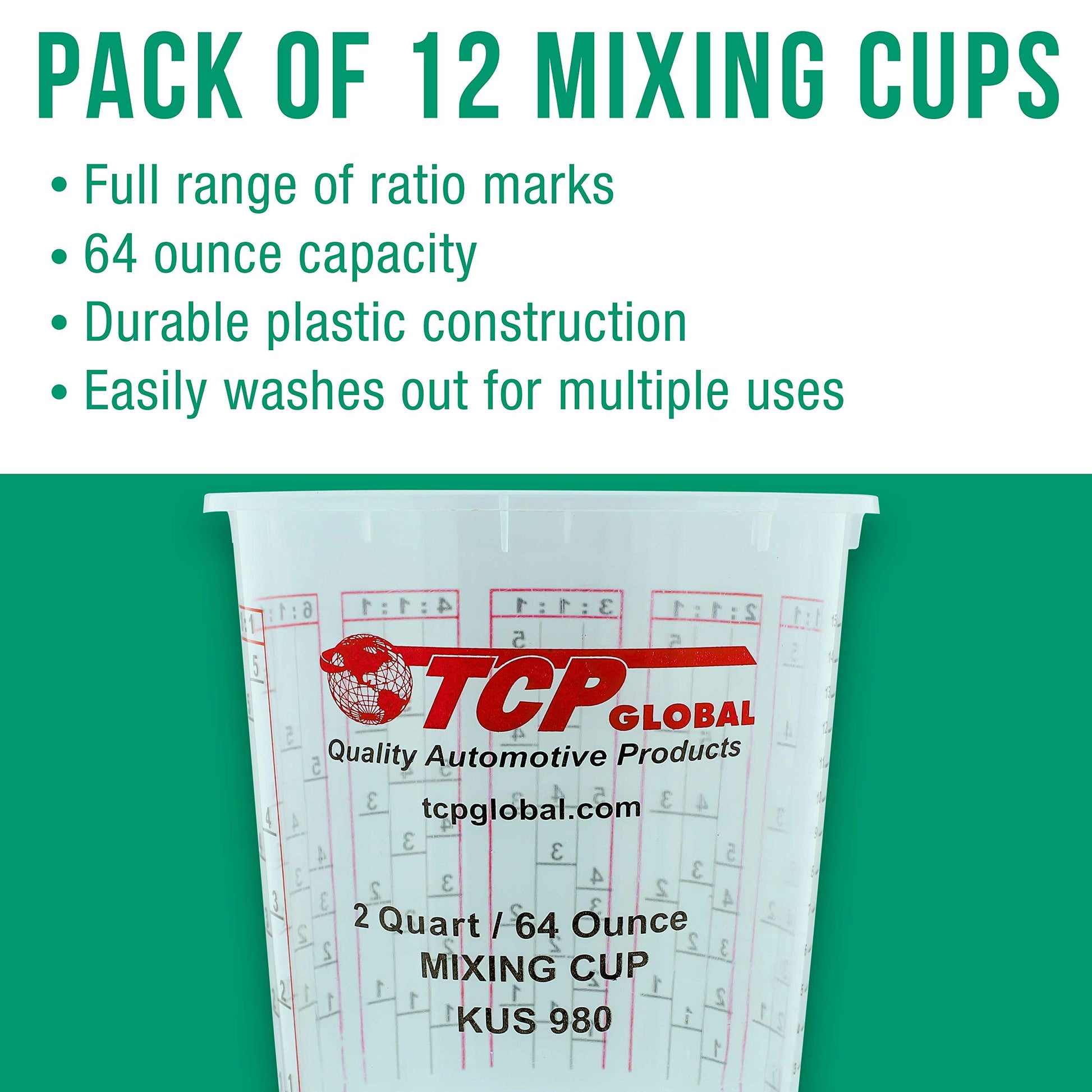 Custom Shop - Pack of 12-64 Ounce Graduated Paint Mixing Cups (2 Quarts) - Cups Have Calibrated Mixing Ratios on Side of Cup - Cups Hold 80-Fluid - WoodArtSupply